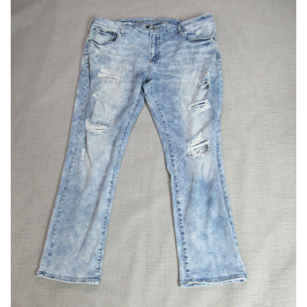 American Eagle Jeans Mens 42X32 Blue Skinny Denim Distressed Skater Punk Hip Hop